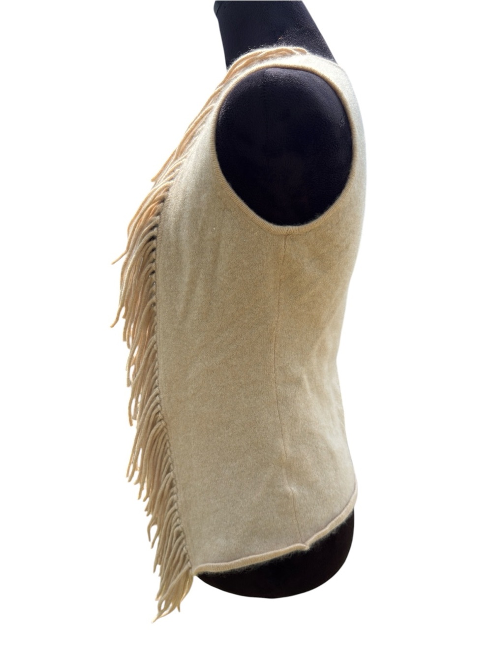 Minnie Rose 100% Cashmere Fringe Vest XS Cream Oatmeal Quiet Luxury Boho - Picture 6 of 10